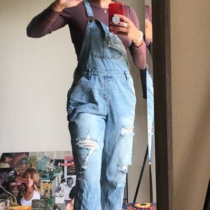 Distressed overalls